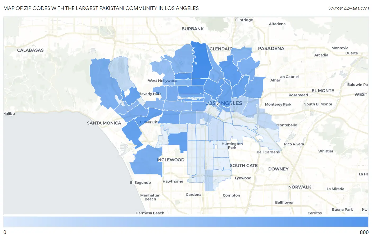 Zip Codes with the Largest Pakistani Community in Los Angeles Map