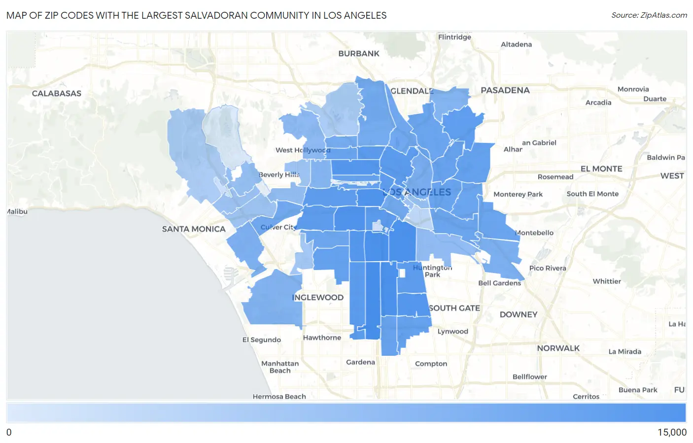 Zip Codes with the Largest Salvadoran Community in Los Angeles Map