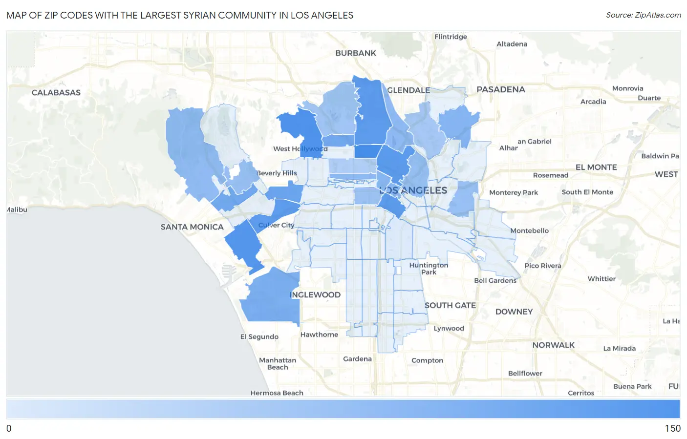 Zip Codes with the Largest Syrian Community in Los Angeles Map