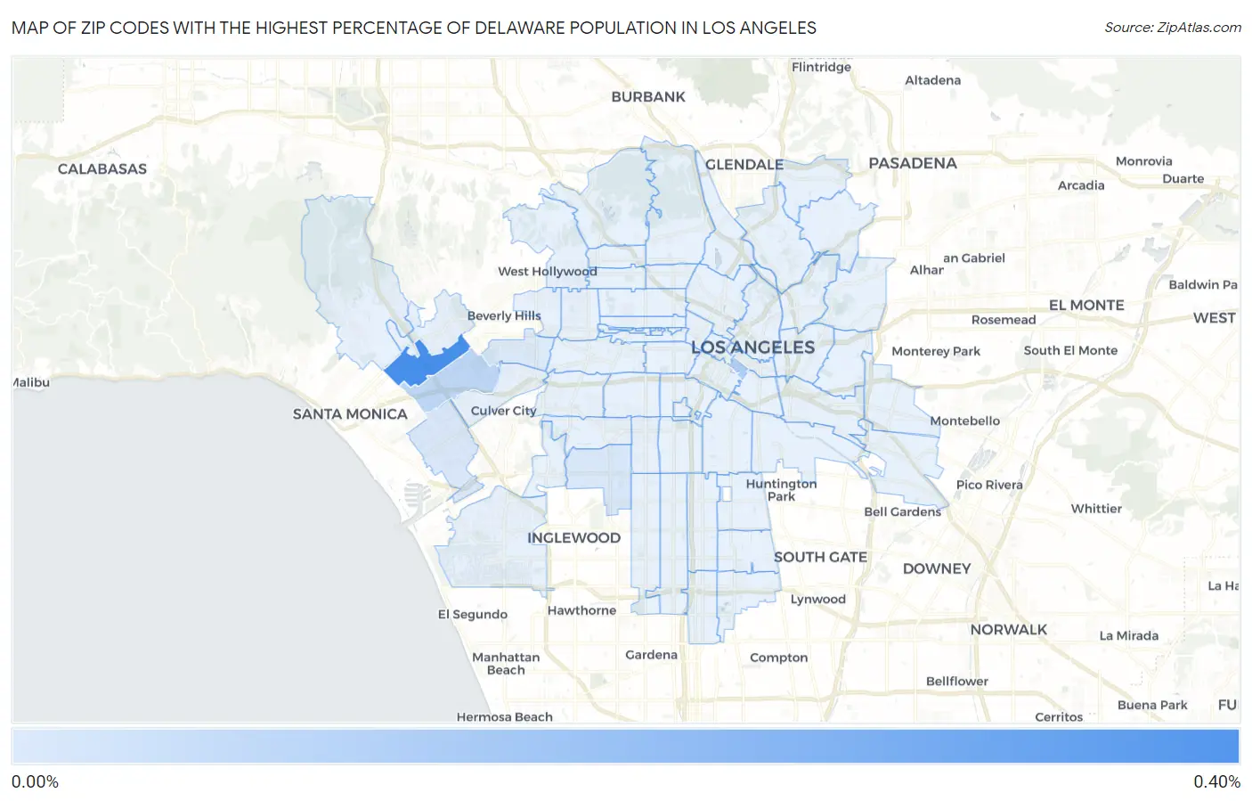 Zip Codes with the Highest Percentage of Delaware Population in Los Angeles Map