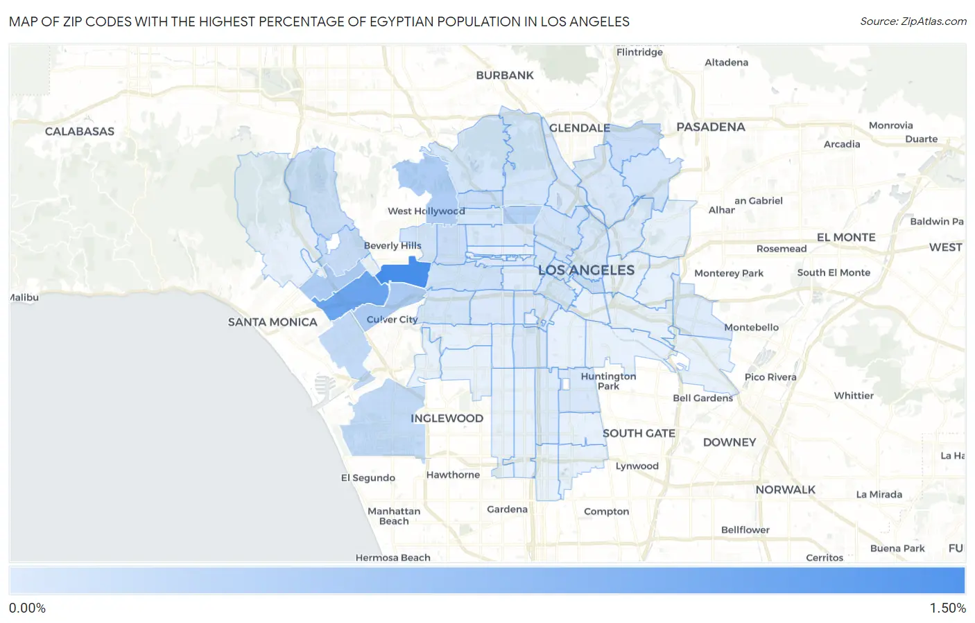Zip Codes with the Highest Percentage of Egyptian Population in Los Angeles Map
