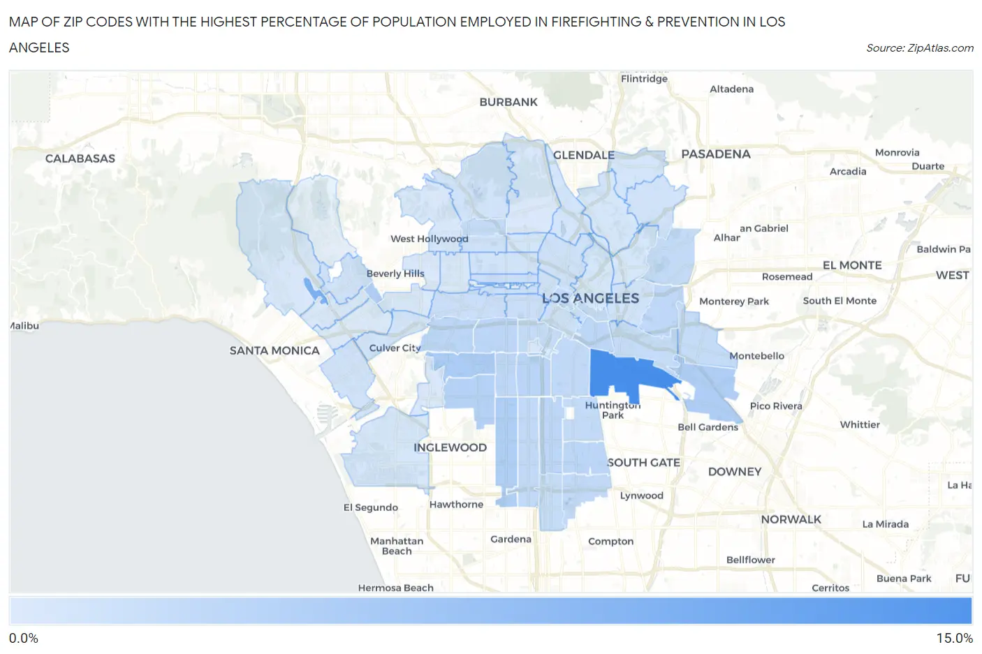 Zip Codes with the Highest Percentage of Population Employed in Firefighting & Prevention in Los Angeles Map
