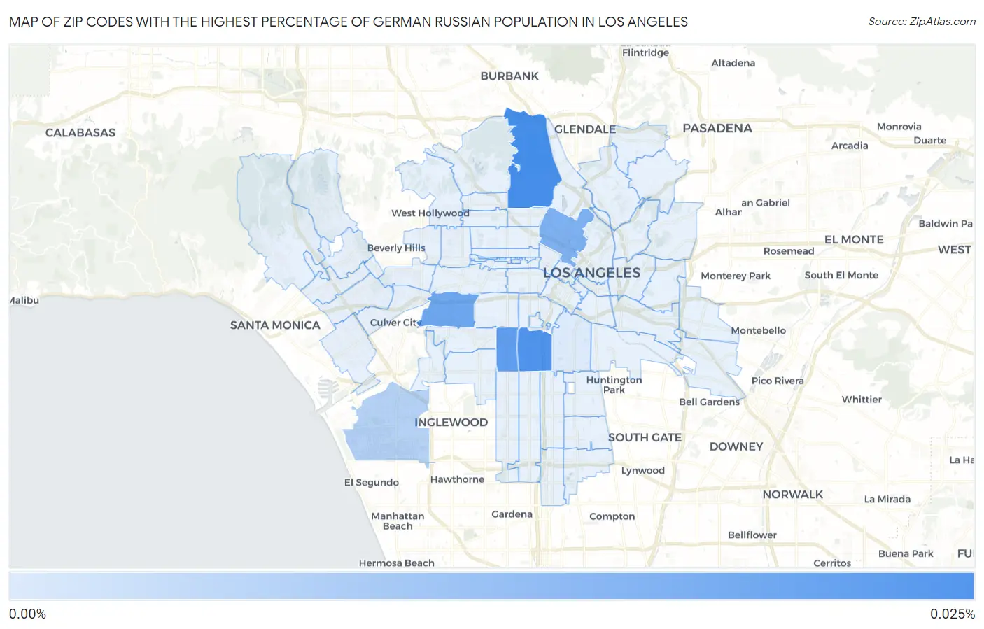 Zip Codes with the Highest Percentage of German Russian Population in Los Angeles Map