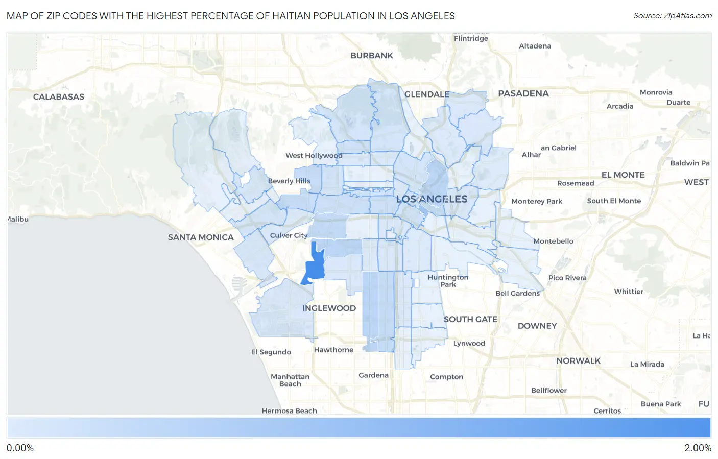 Zip Codes with the Highest Percentage of Haitian Population in Los Angeles Map