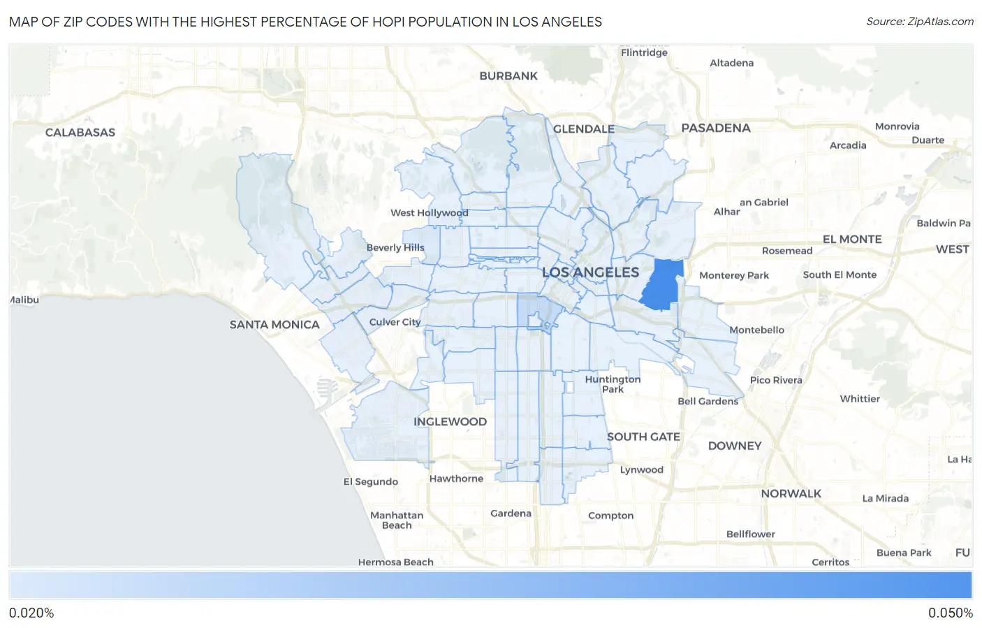 Zip Codes with the Highest Percentage of Hopi Population in Los Angeles Map