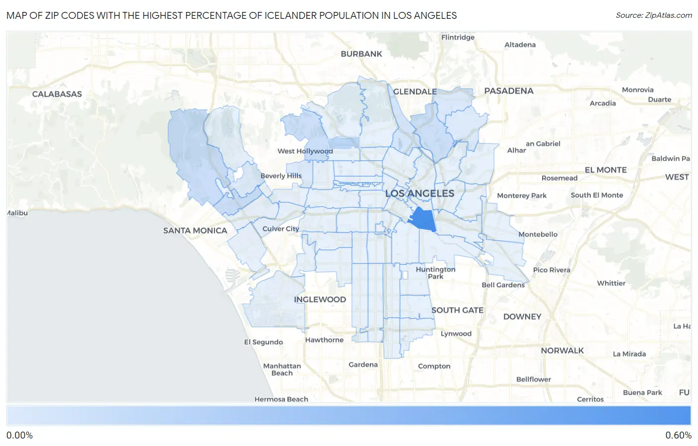Zip Codes with the Highest Percentage of Icelander Population in Los Angeles Map