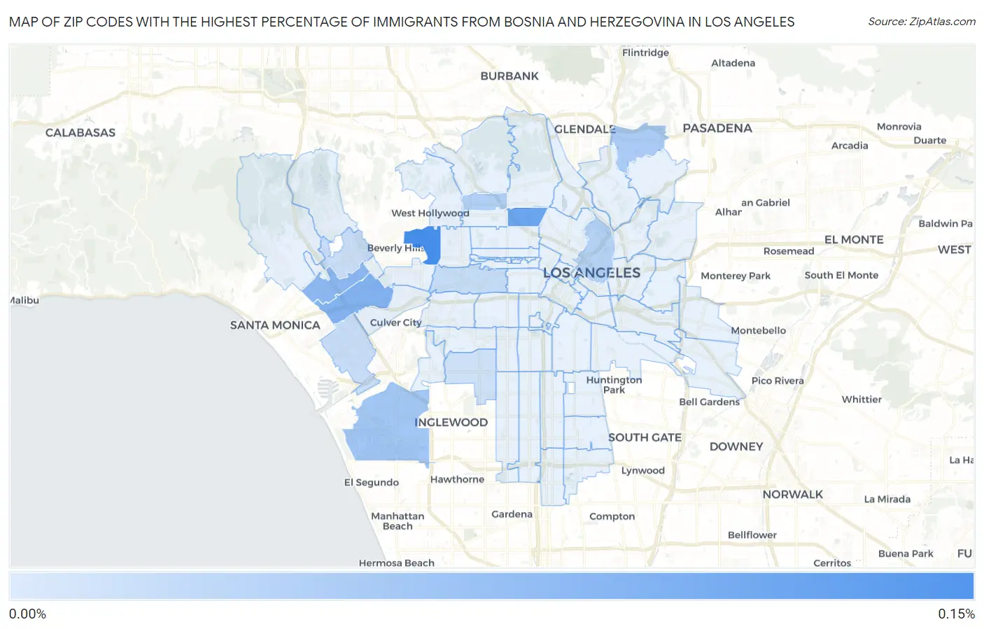 Zip Codes with the Highest Percentage of Immigrants from Bosnia and Herzegovina in Los Angeles Map