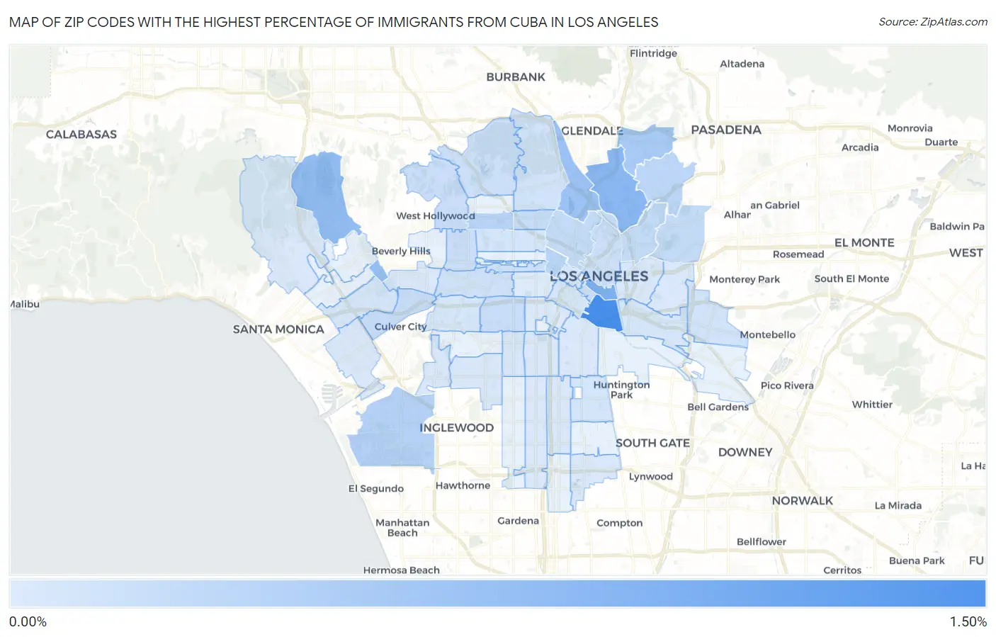 Zip Codes with the Highest Percentage of Immigrants from Cuba in Los Angeles Map