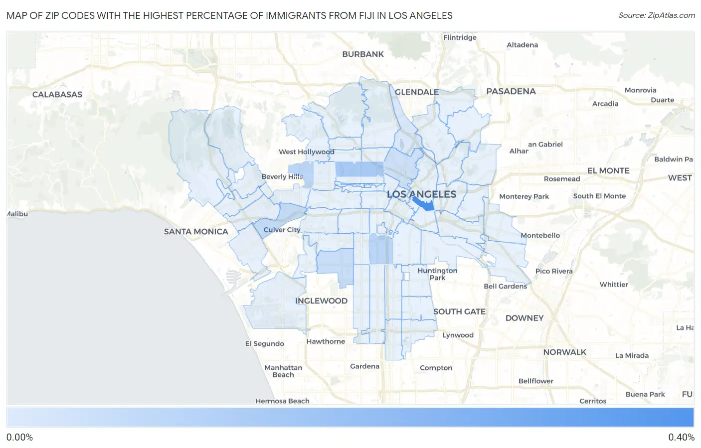 Zip Codes with the Highest Percentage of Immigrants from Fiji in Los Angeles Map