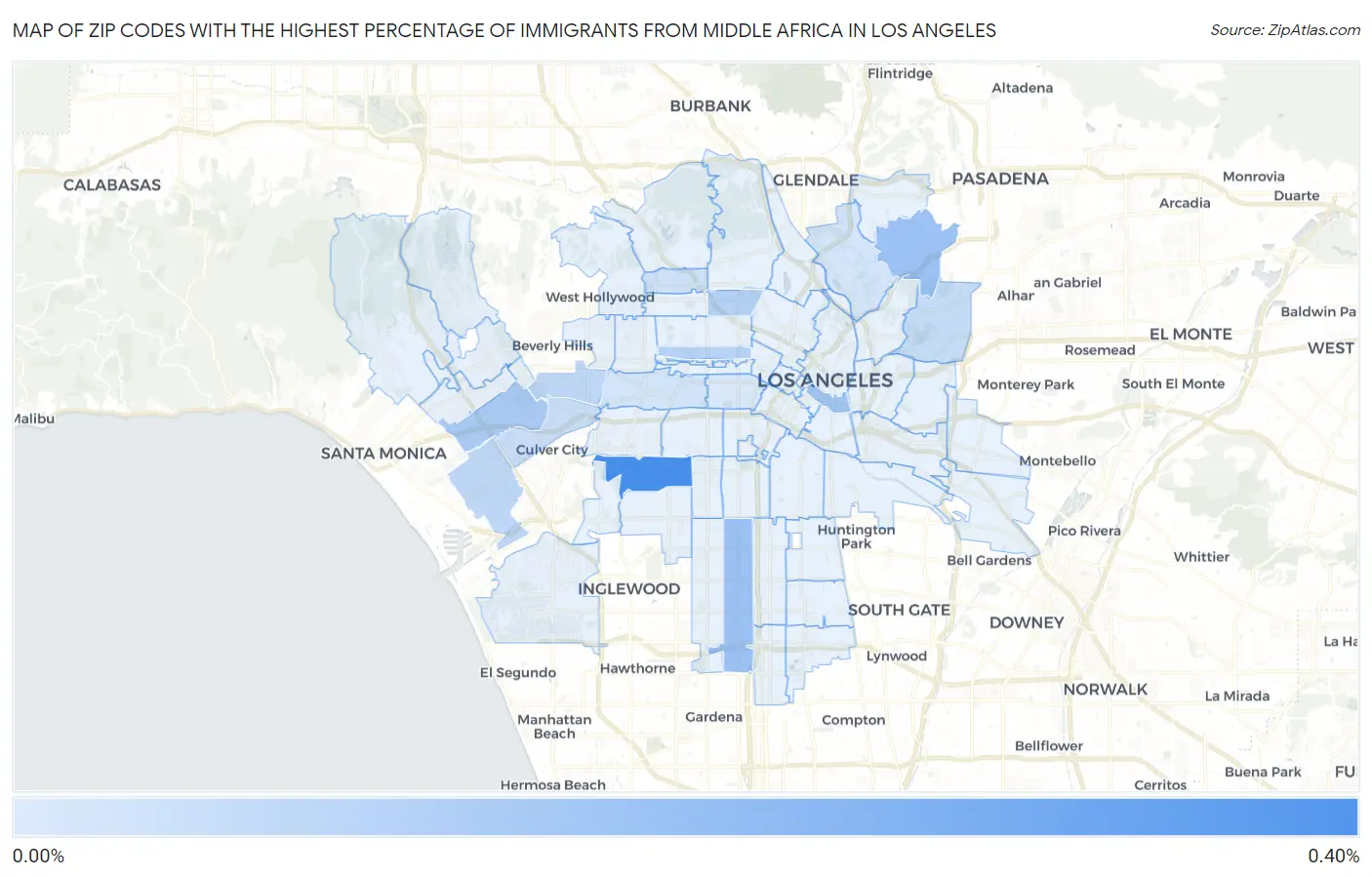 Zip Codes with the Highest Percentage of Immigrants from Middle Africa in Los Angeles Map
