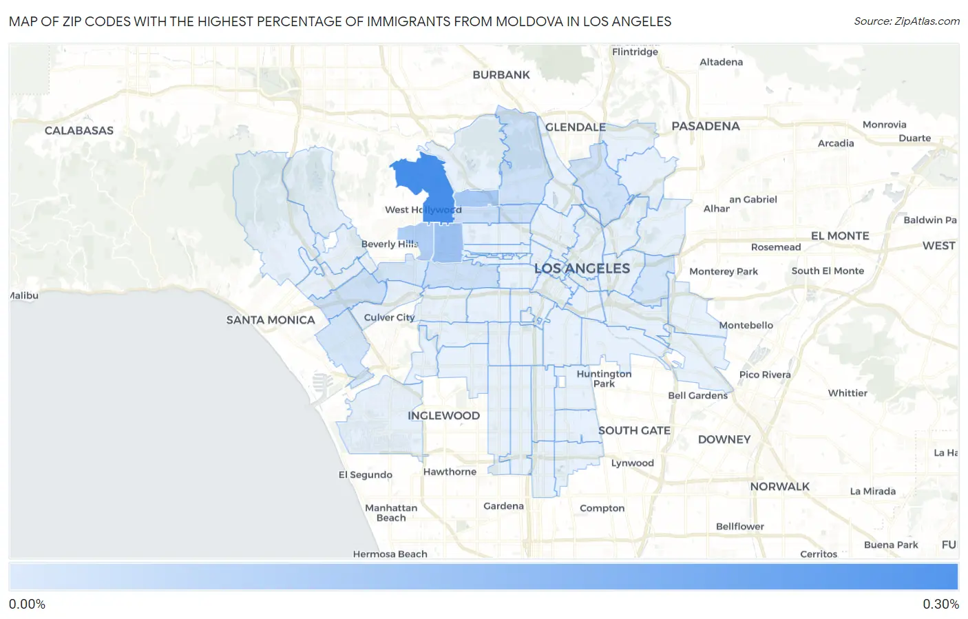 Zip Codes with the Highest Percentage of Immigrants from Moldova in Los Angeles Map