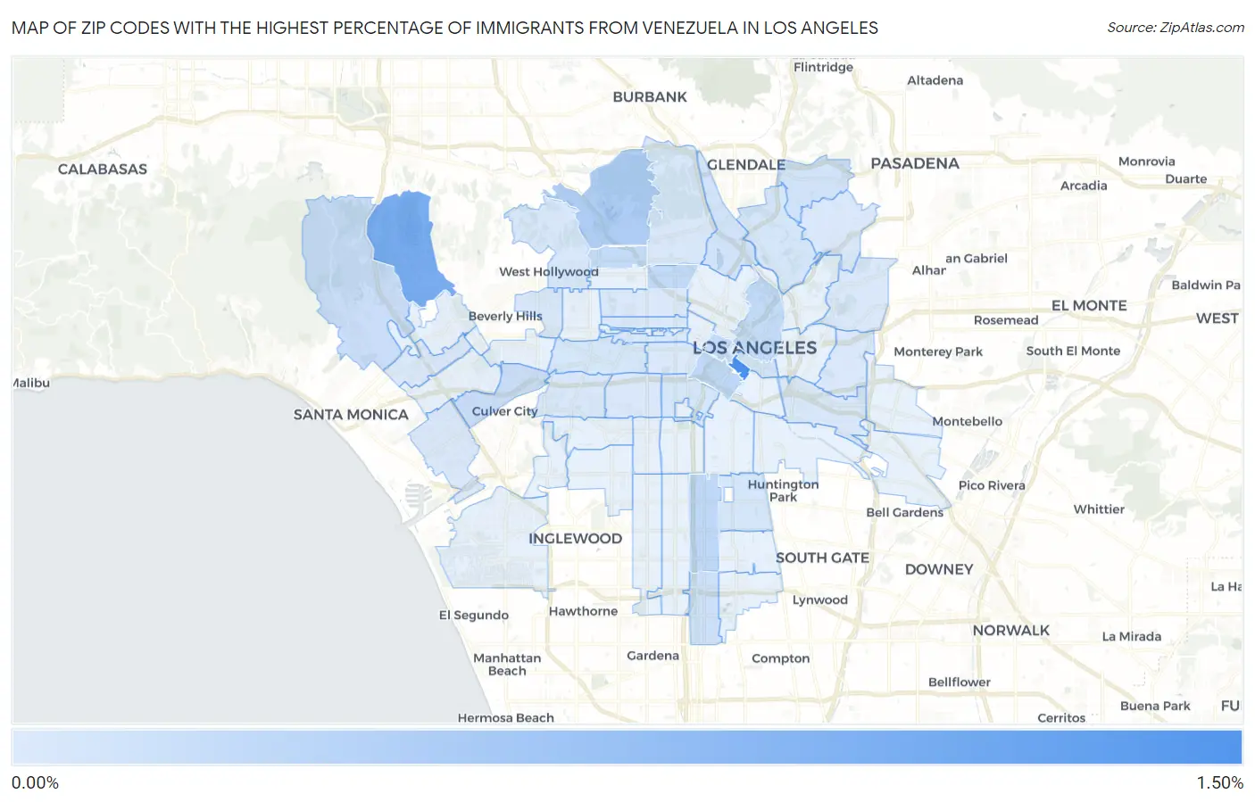 Zip Codes with the Highest Percentage of Immigrants from Venezuela in Los Angeles Map