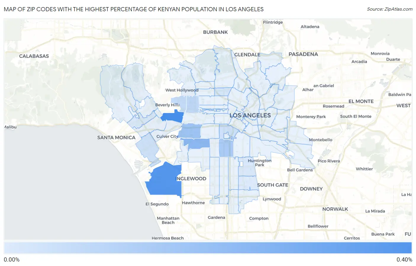 Zip Codes with the Highest Percentage of Kenyan Population in Los Angeles Map