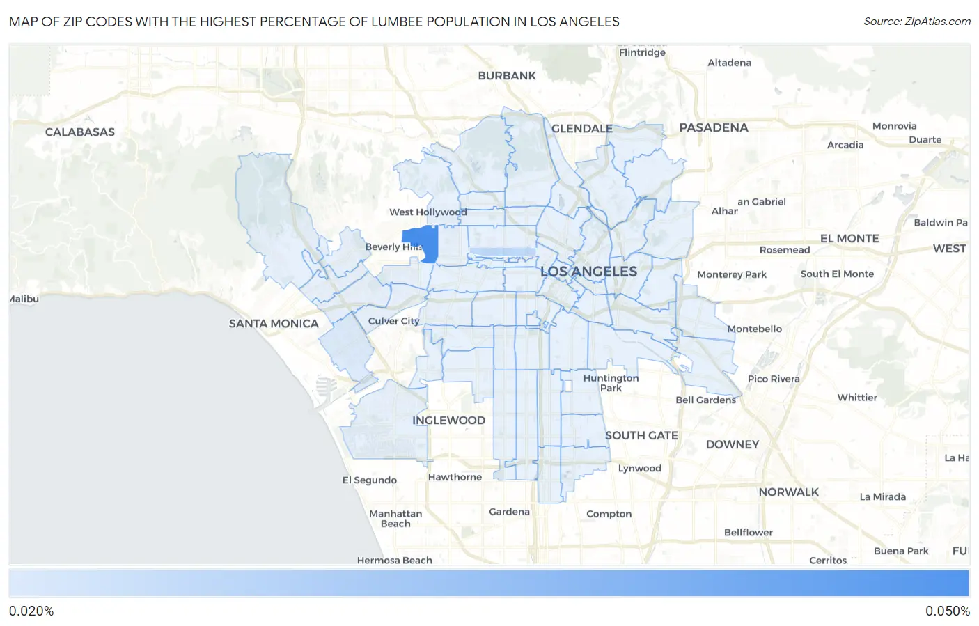 Zip Codes with the Highest Percentage of Lumbee Population in Los Angeles Map