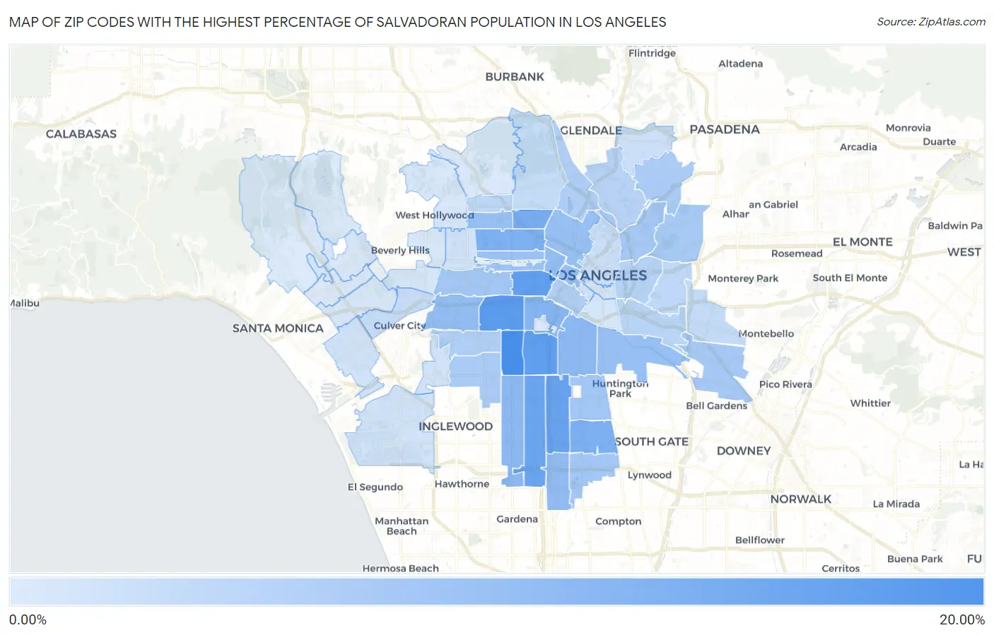 Zip Codes with the Highest Percentage of Salvadoran Population in Los Angeles Map