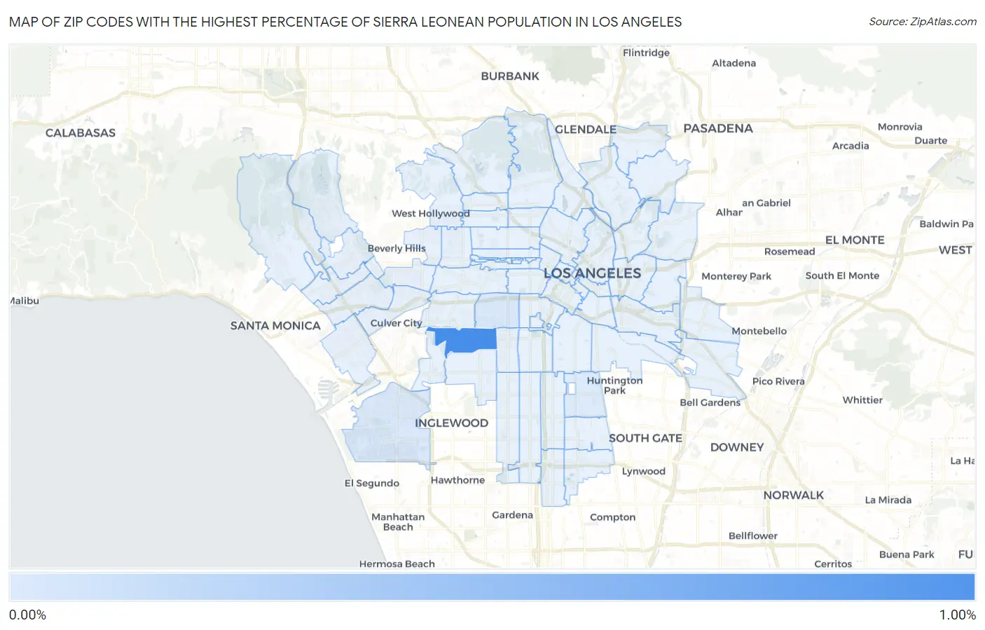 Zip Codes with the Highest Percentage of Sierra Leonean Population in Los Angeles Map