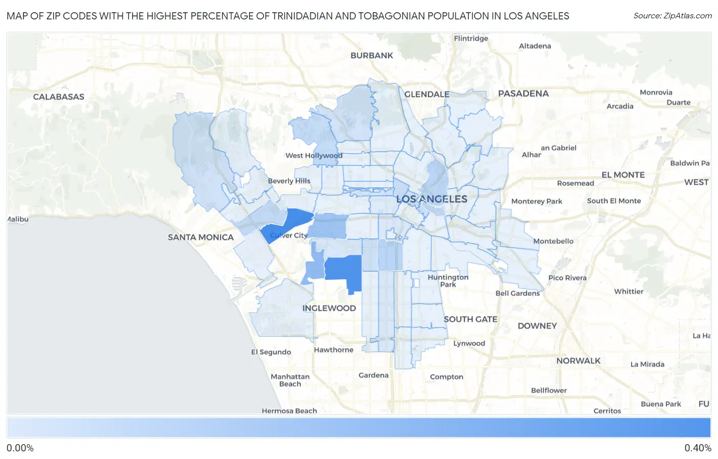 Zip Codes with the Highest Percentage of Trinidadian and Tobagonian Population in Los Angeles Map