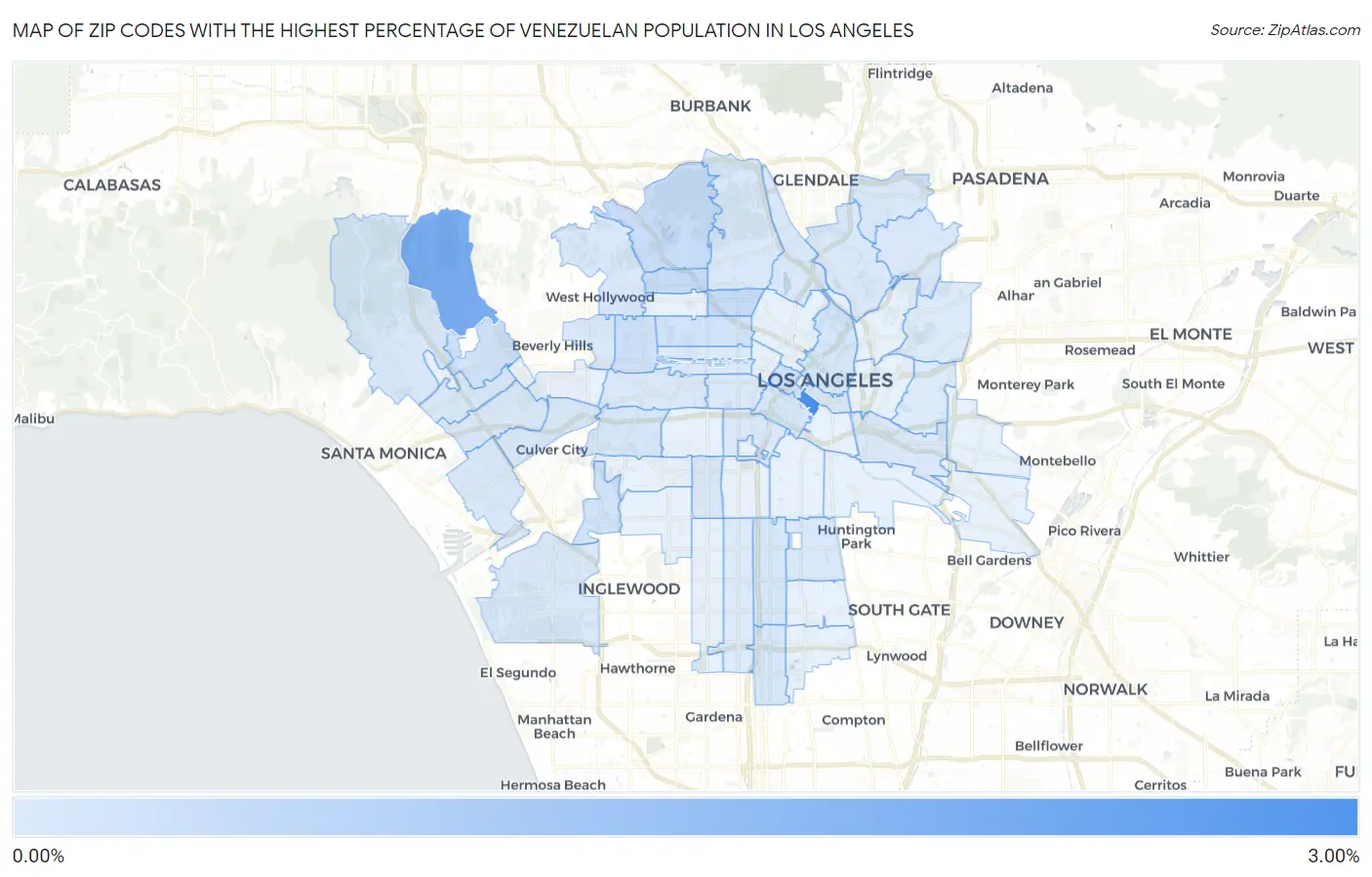 Zip Codes with the Highest Percentage of Venezuelan Population in Los Angeles Map