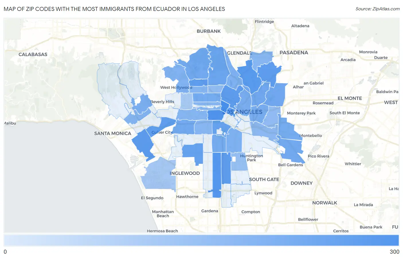 Zip Codes with the Most Immigrants from Ecuador in Los Angeles Map