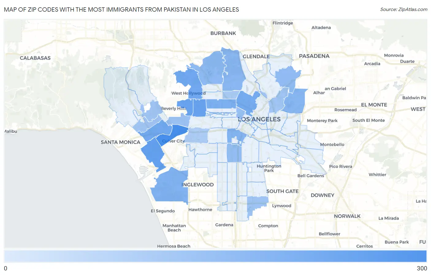 Zip Codes with the Most Immigrants from Pakistan in Los Angeles Map
