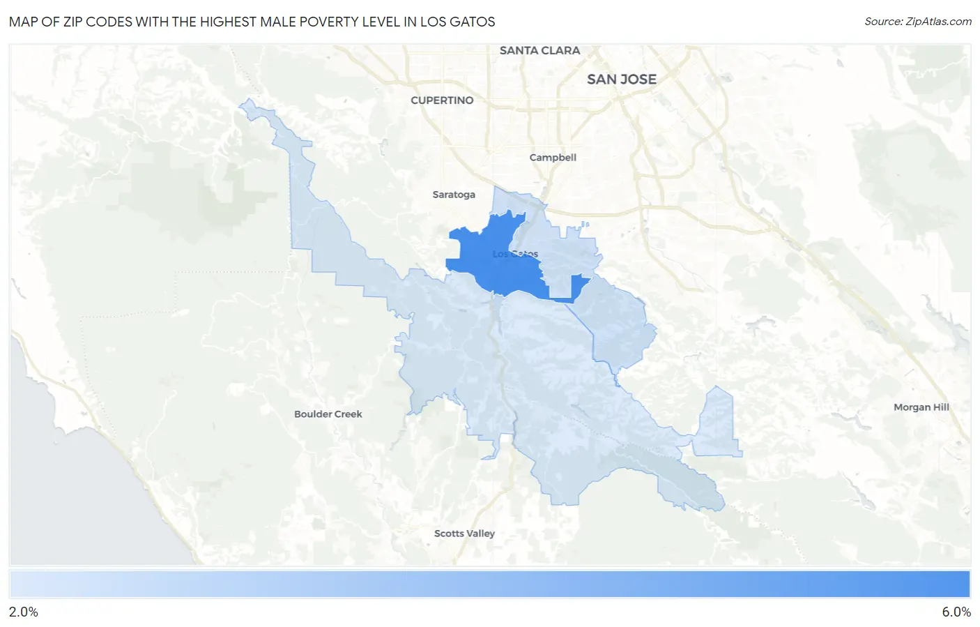 Zip Codes with the Highest Male Poverty Level in Los Gatos Map