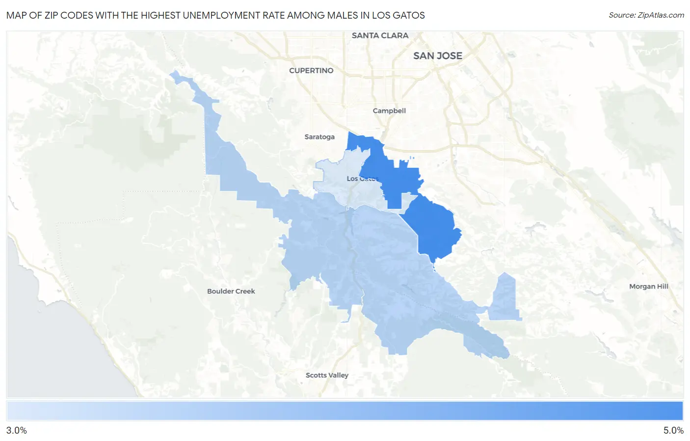 Zip Codes with the Highest Unemployment Rate Among Males in Los Gatos Map