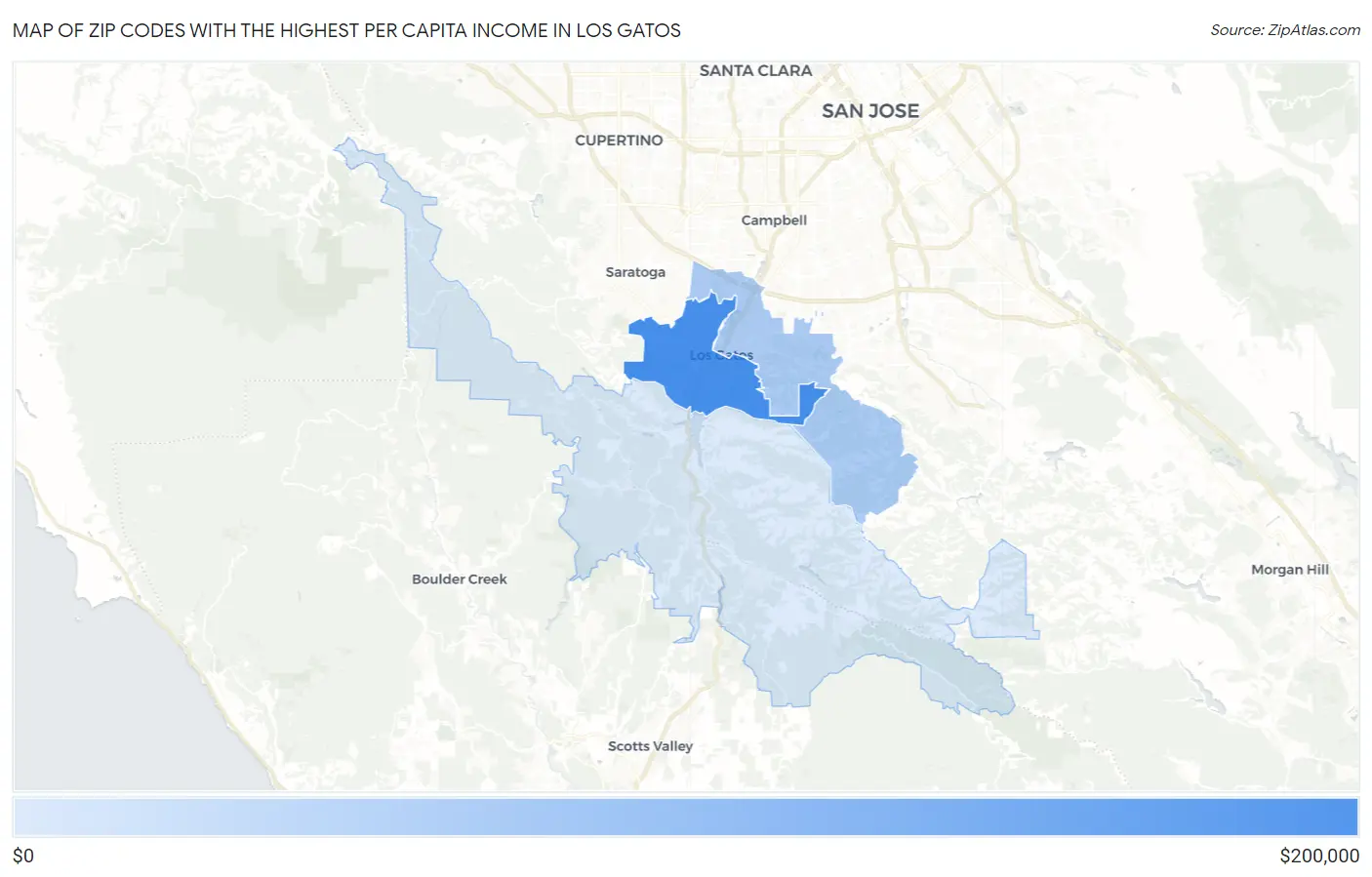 Zip Codes with the Highest Per Capita Income in Los Gatos Map