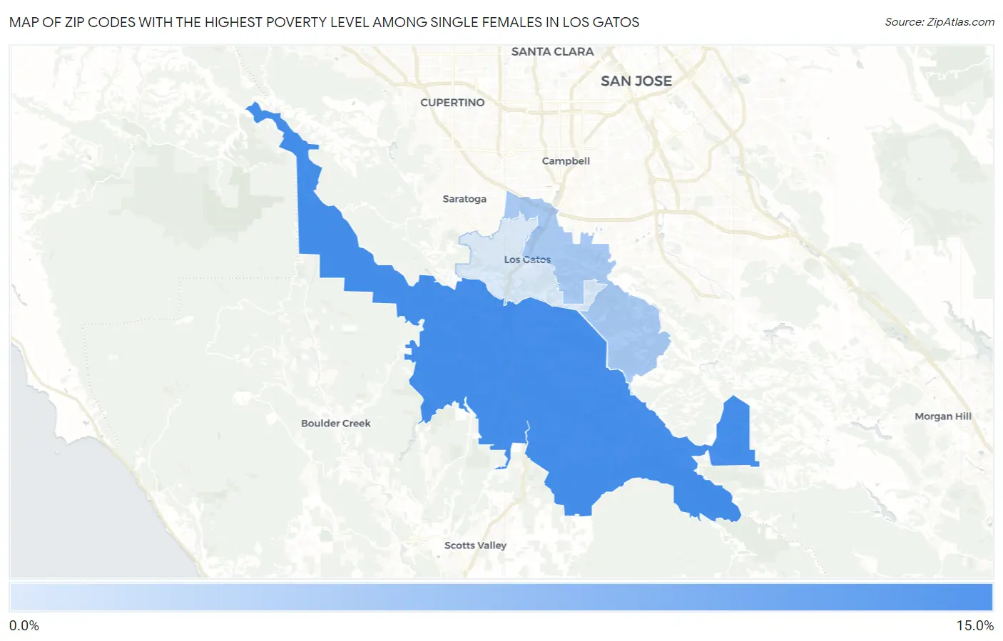 Zip Codes with the Highest Poverty Level Among Single Females in Los Gatos Map