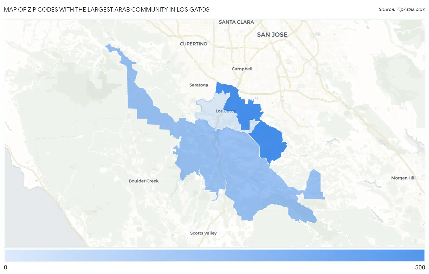 Zip Codes with the Largest Arab Community in Los Gatos Map