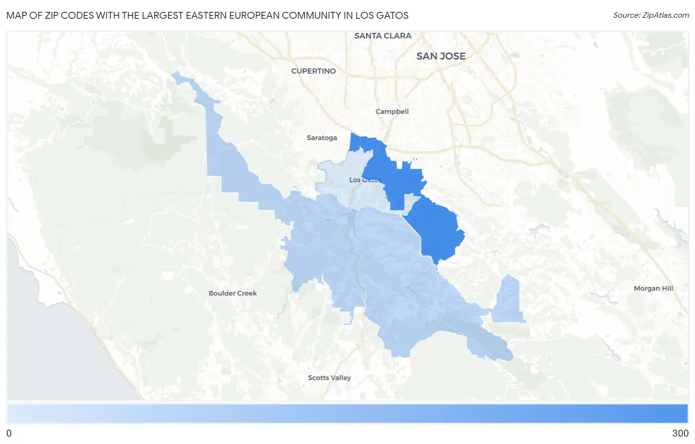 Zip Codes with the Largest Eastern European Community in Los Gatos Map