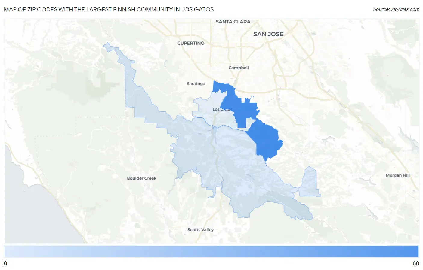 Zip Codes with the Largest Finnish Community in Los Gatos Map