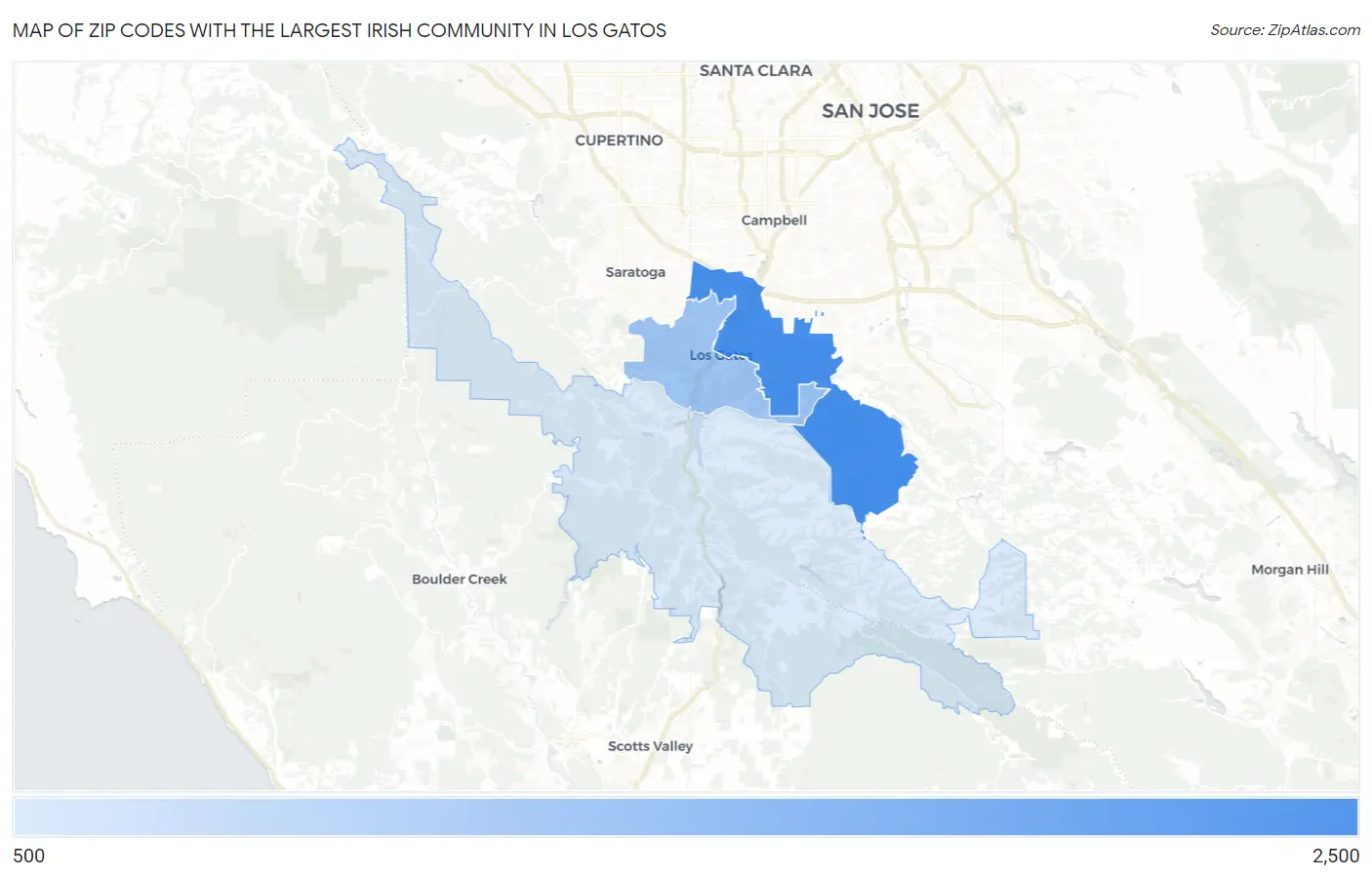 Zip Codes with the Largest Irish Community in Los Gatos Map