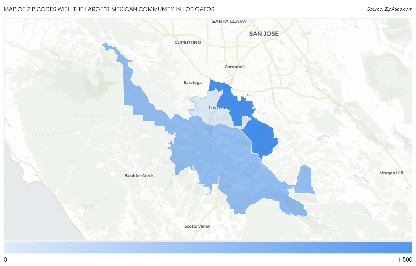 Zip Codes with the Largest Mexican Community in Los Gatos Map