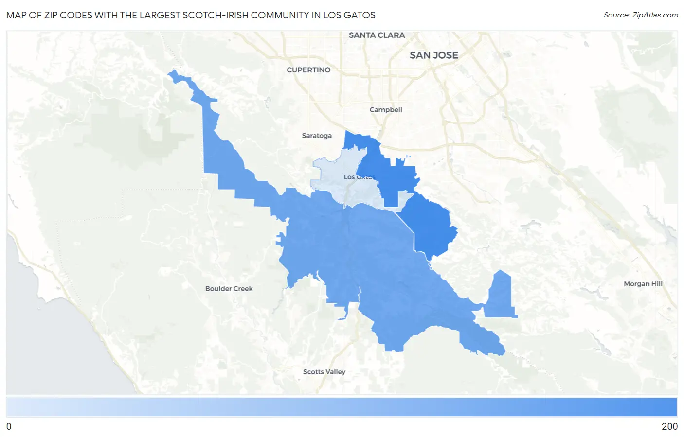 Zip Codes with the Largest Scotch-Irish Community in Los Gatos Map