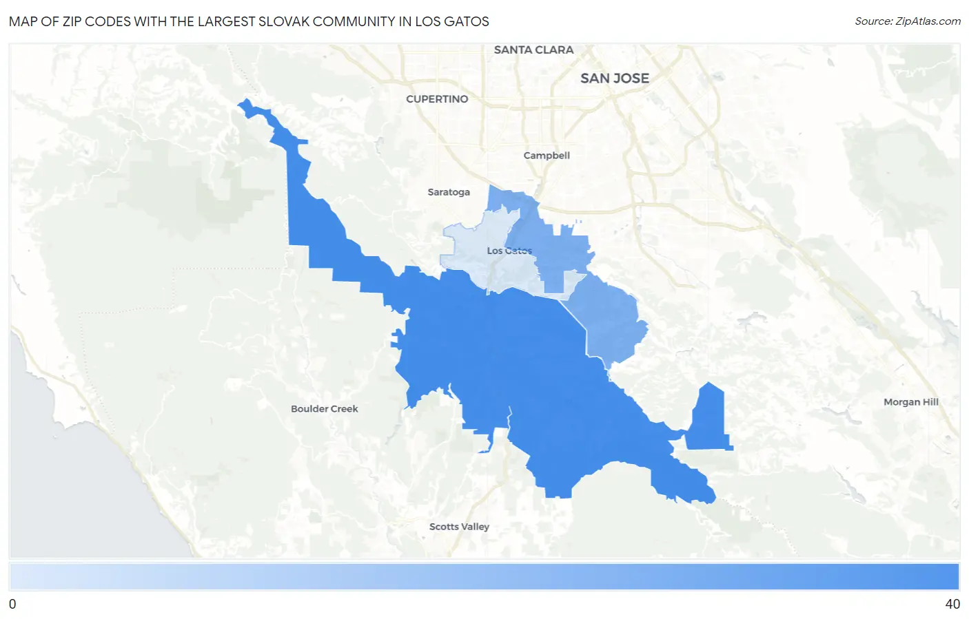 Zip Codes with the Largest Slovak Community in Los Gatos Map
