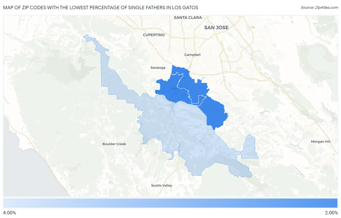 Zip Codes with the Lowest Percentage of Single Fathers in Los Gatos Map