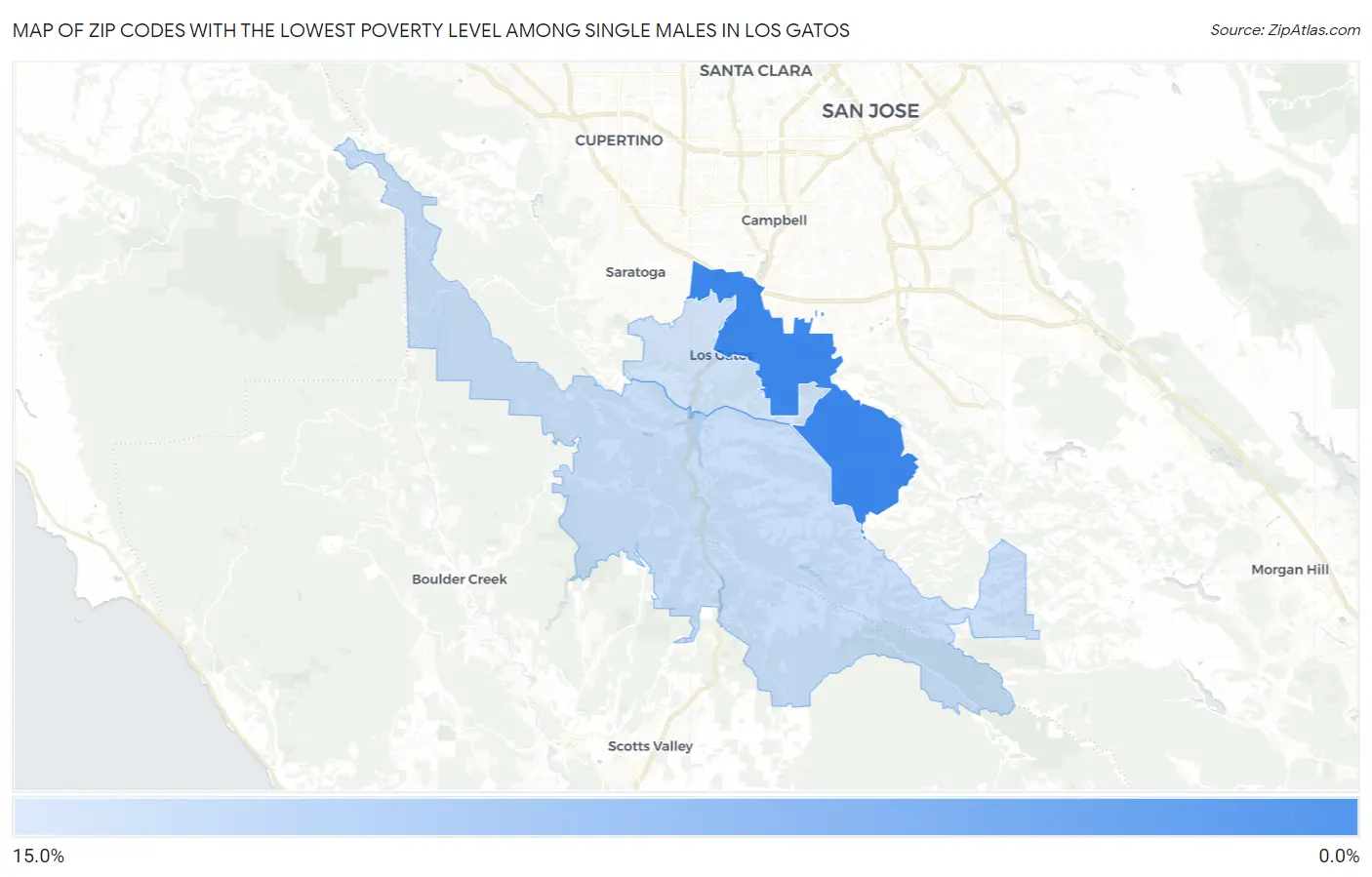 Zip Codes with the Lowest Poverty Level Among Single Males in Los Gatos Map