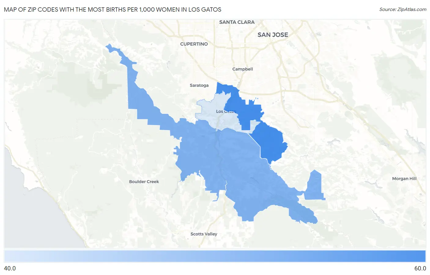 Zip Codes with the Most Births per 1,000 Women in Los Gatos Map