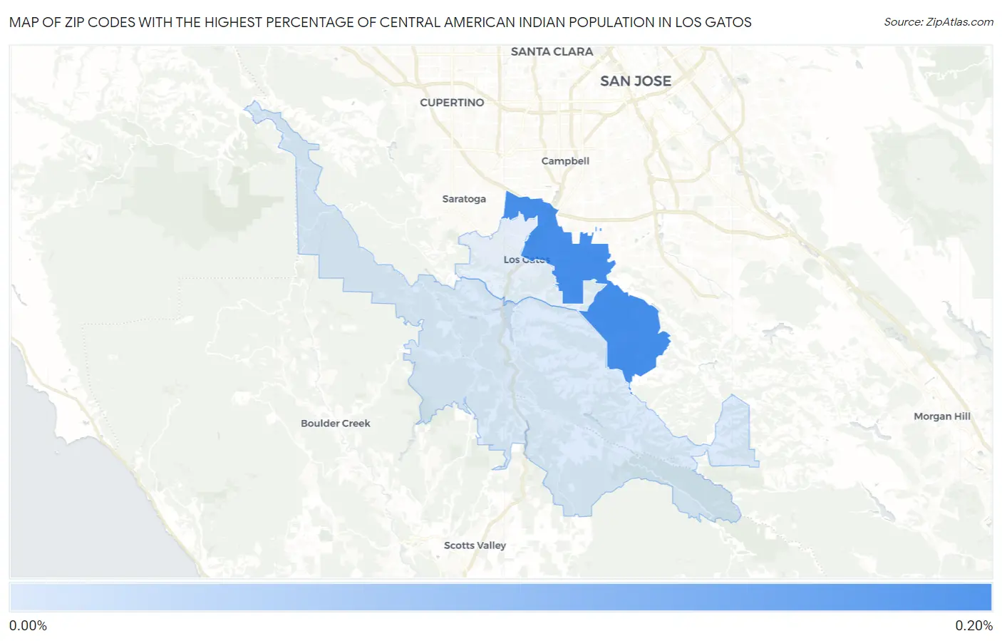 Zip Codes with the Highest Percentage of Central American Indian Population in Los Gatos Map