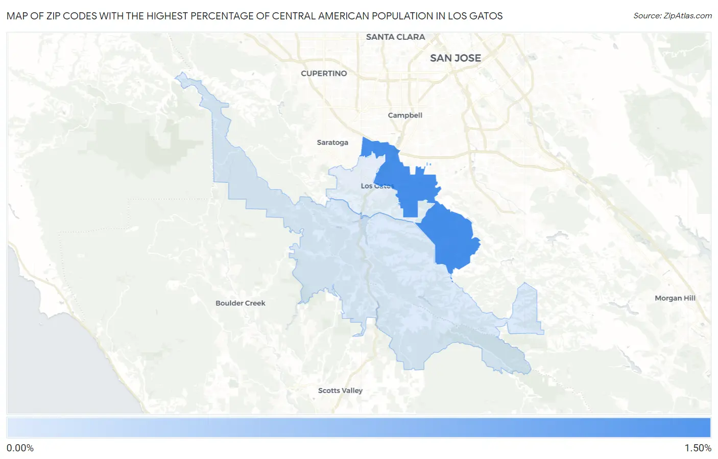 Zip Codes with the Highest Percentage of Central American Population in Los Gatos Map