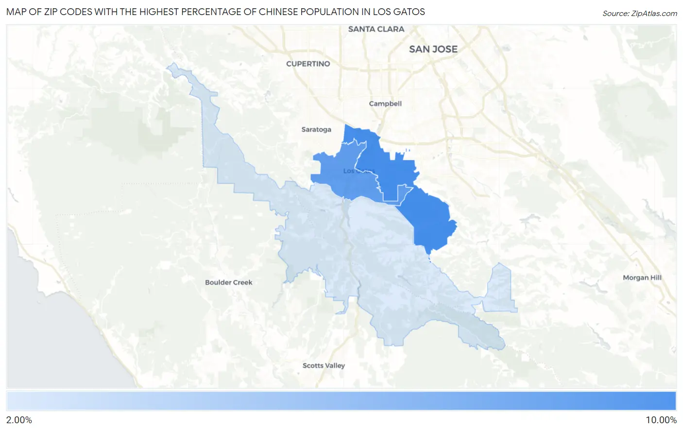 Zip Codes with the Highest Percentage of Chinese Population in Los Gatos Map