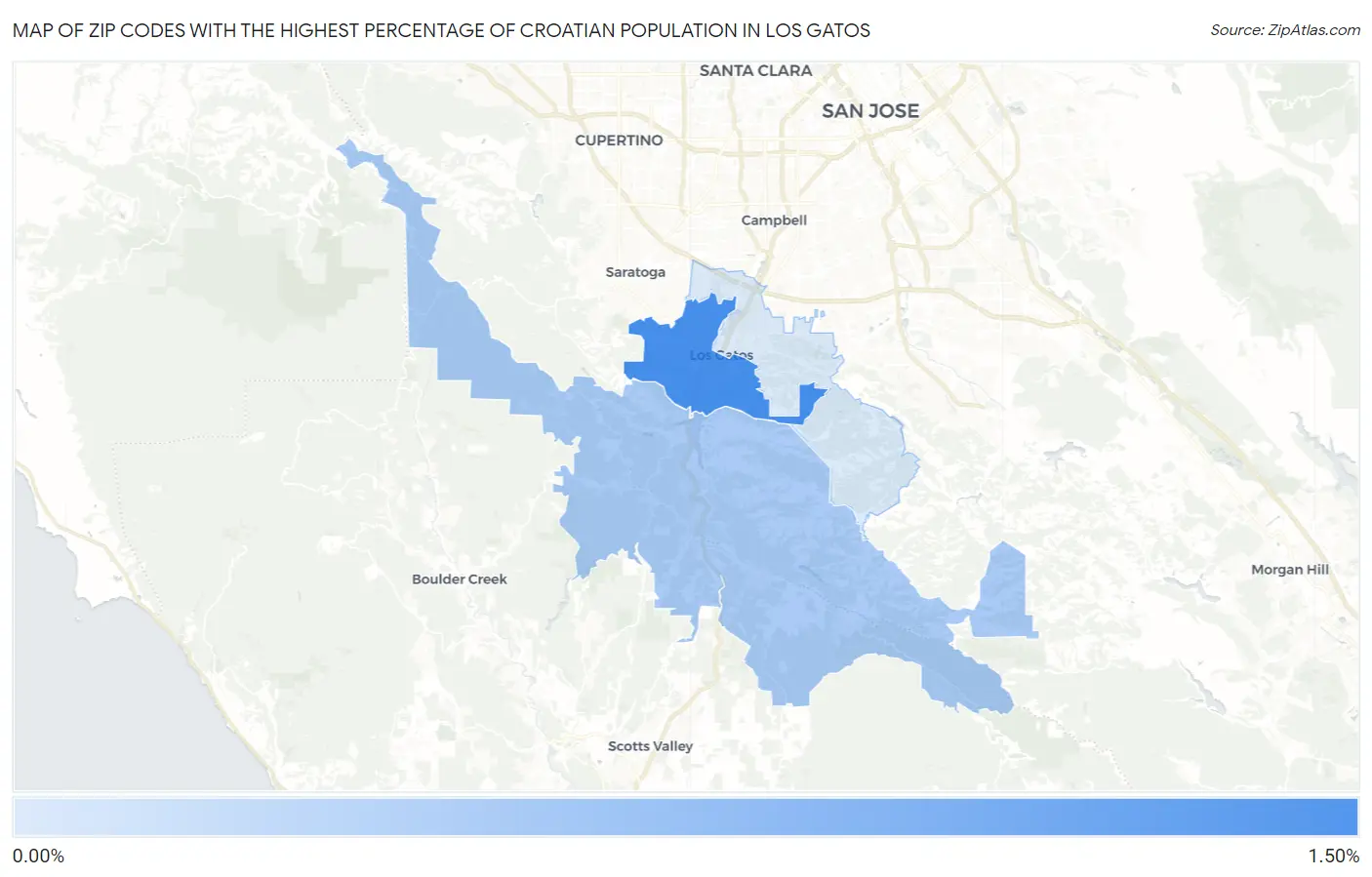 Zip Codes with the Highest Percentage of Croatian Population in Los Gatos Map