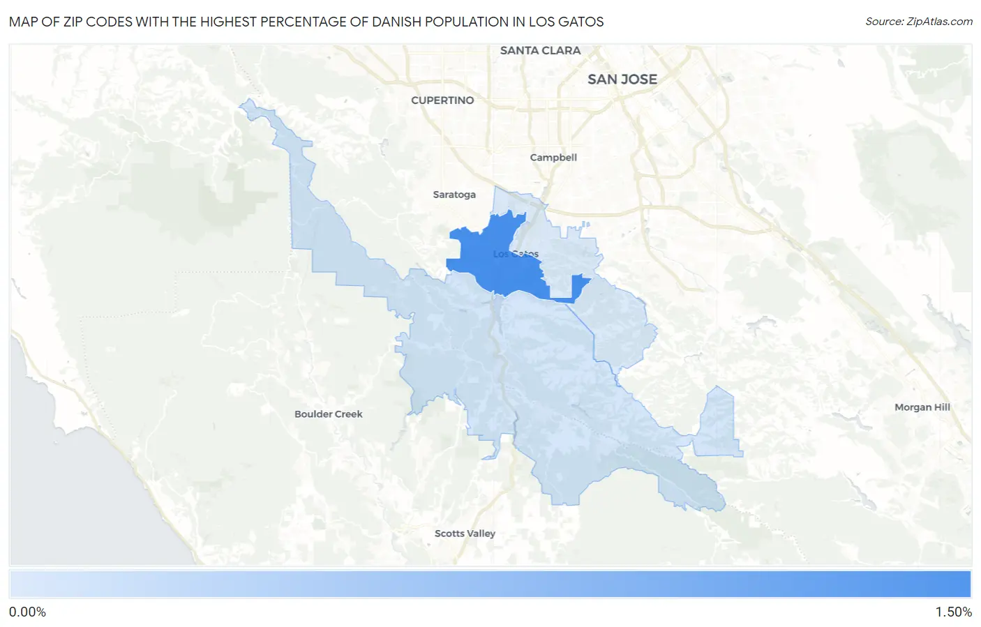 Zip Codes with the Highest Percentage of Danish Population in Los Gatos Map