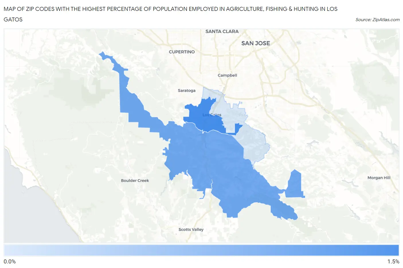 Zip Codes with the Highest Percentage of Population Employed in Agriculture, Fishing & Hunting in Los Gatos Map