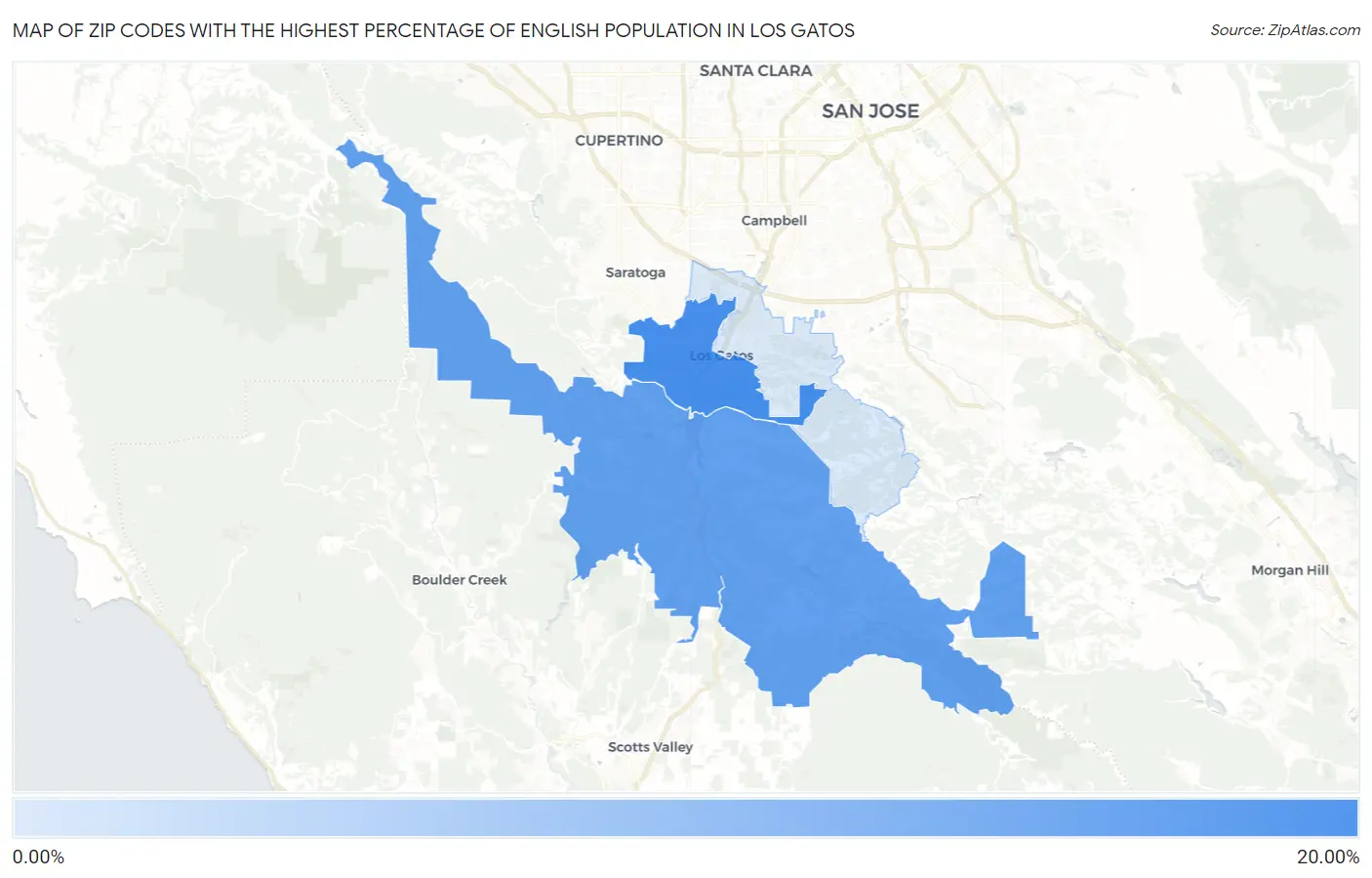 Zip Codes with the Highest Percentage of English Population in Los Gatos Map