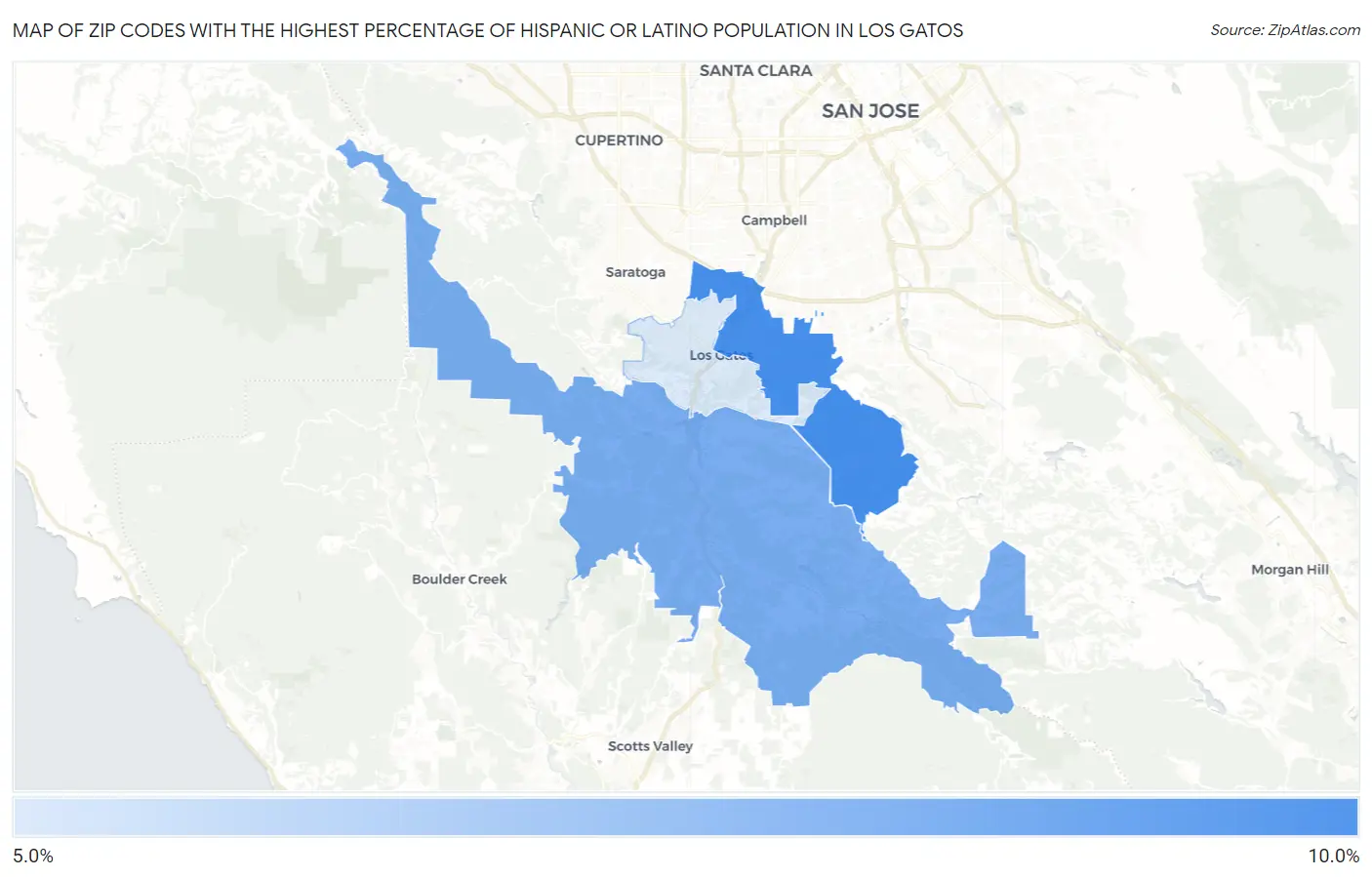 Zip Codes with the Highest Percentage of Hispanic or Latino Population in Los Gatos Map