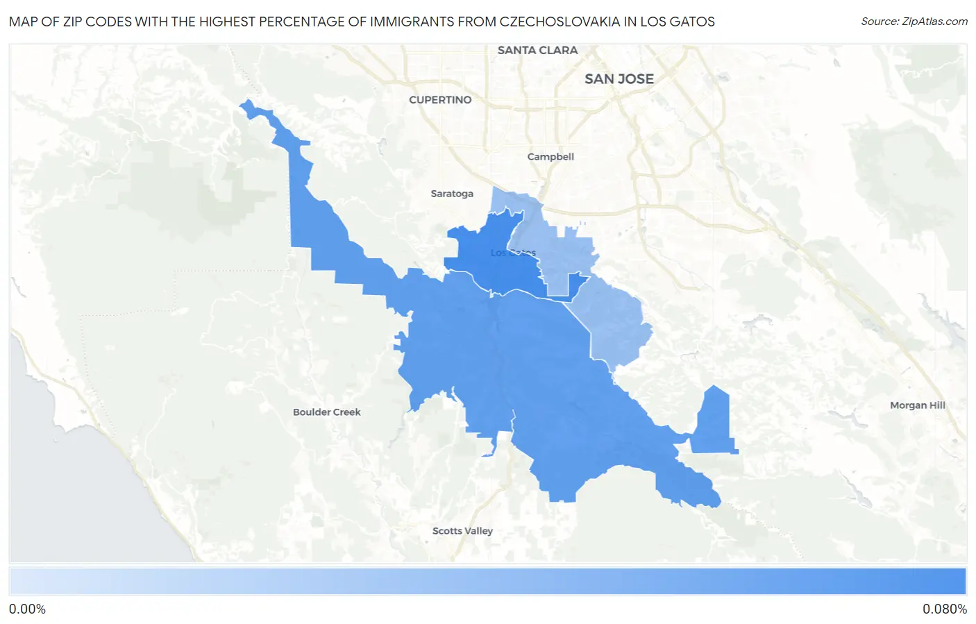 Zip Codes with the Highest Percentage of Immigrants from Czechoslovakia in Los Gatos Map