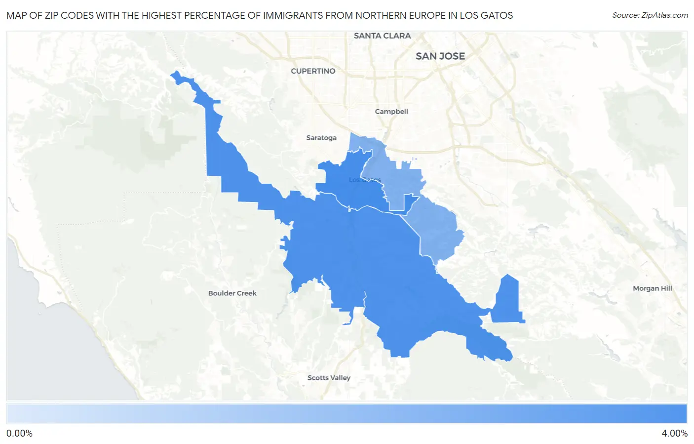Zip Codes with the Highest Percentage of Immigrants from Northern Europe in Los Gatos Map