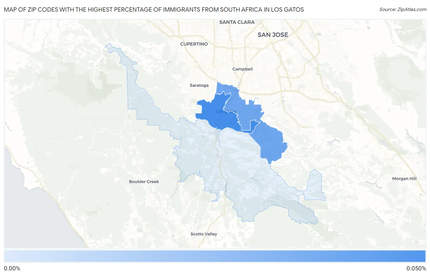 Zip Codes with the Highest Percentage of Immigrants from South Africa in Los Gatos Map