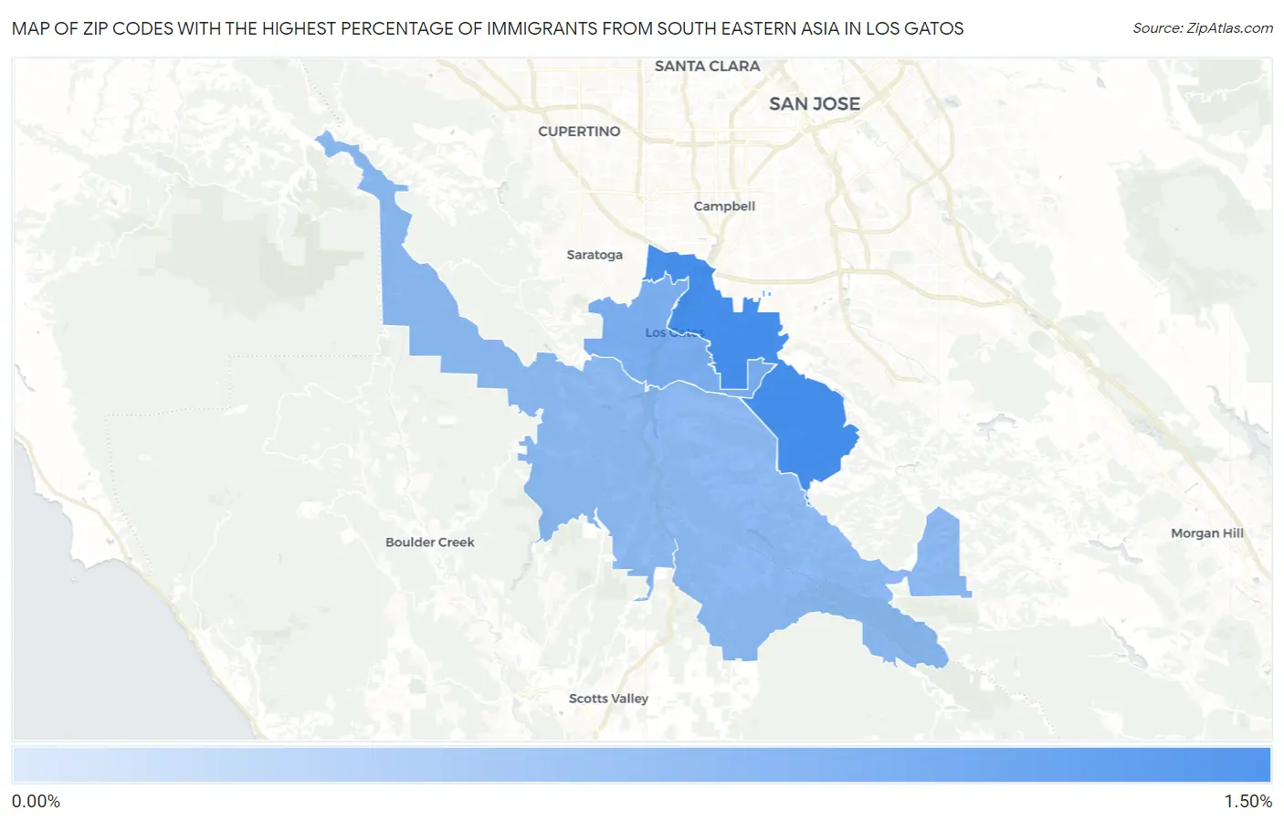 Zip Codes with the Highest Percentage of Immigrants from South Eastern Asia in Los Gatos Map